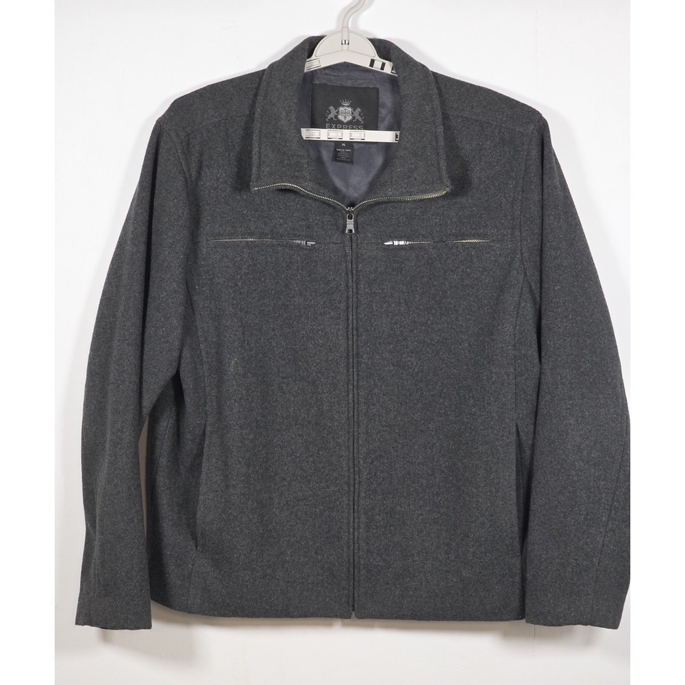 Express Mens XL Jacket Ricky Collared Zip Wool Gray Boxy Modern Punk Ska Grunge